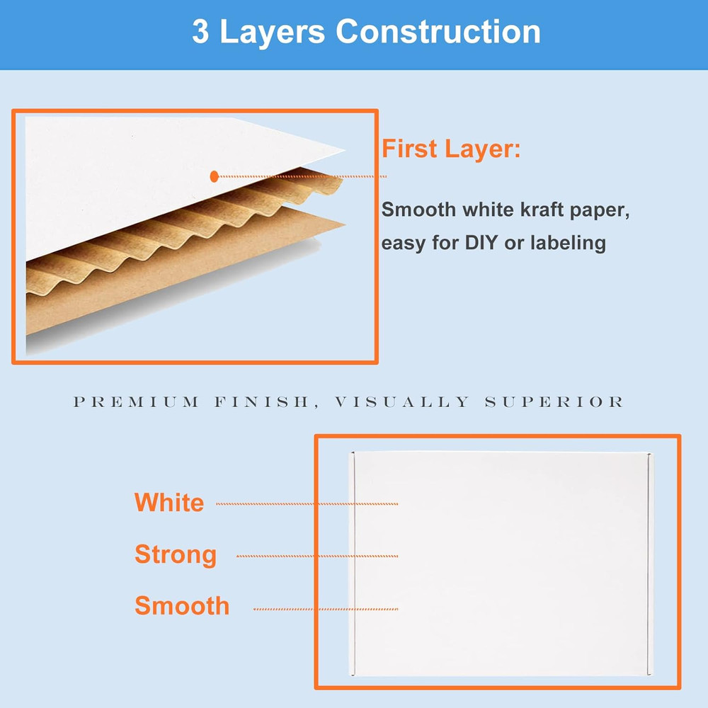 Shipping Boxes 9X6X2" 25 Pack - White Corrugated Cardboard Mailing Box for Small