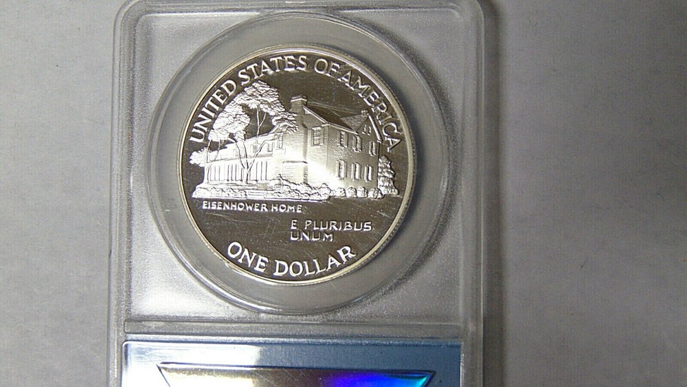 ANACS Proof Deep Cameo 1990-P Eisenhower Centennial Commemorative Silver Dollar