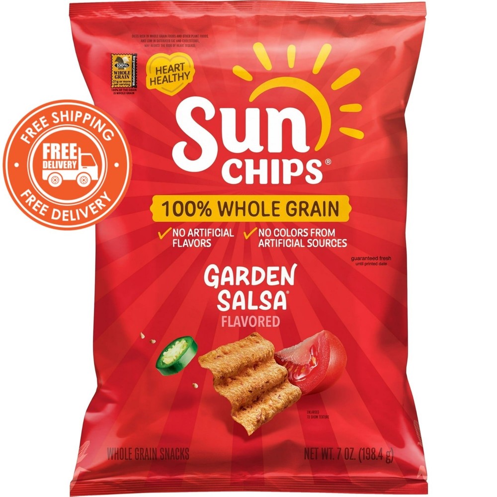 SunChips Garden Salsa Flavored Whole Grain Snack Chips, 7 oz Bag