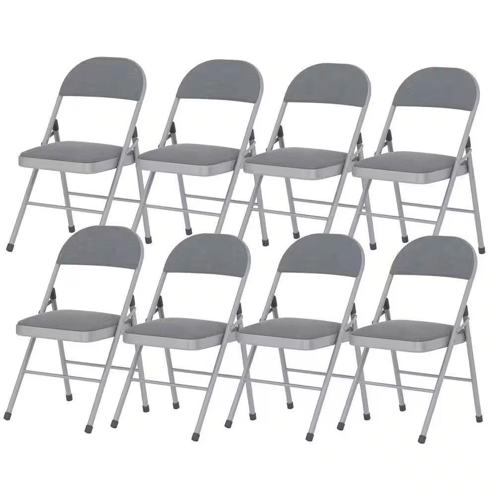 8-Pack Padded Folding Chairs with Fabric Seat, Steel Frame Folding Card Table Ch