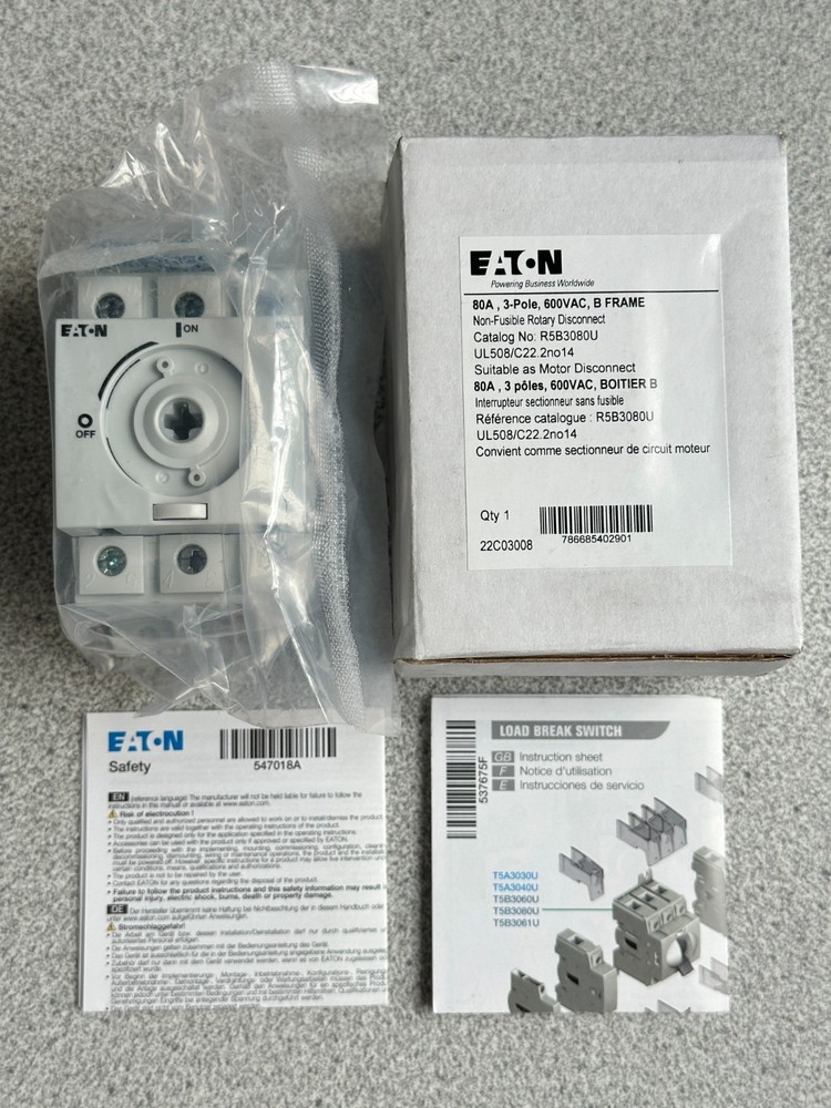 NEW Eaton R5B3080U Rotary Disconnect Switch 80 Amp 3 Pole 600V B Frame