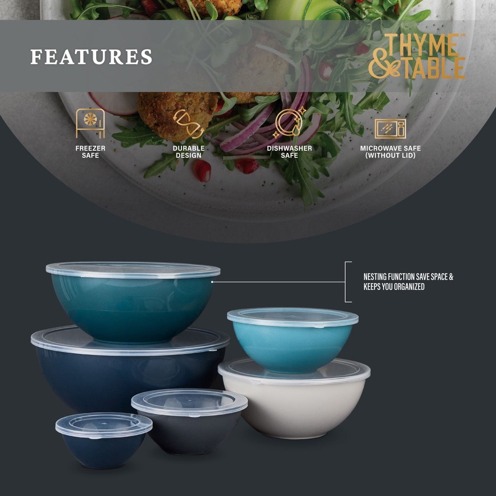 Thyme & Table 12-Piece Nesting Mixing Bowl Set, Blue