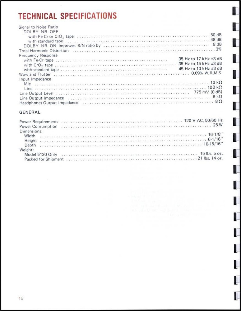 Marantz Model 5120 Cassette Tape Deck Owners Manual