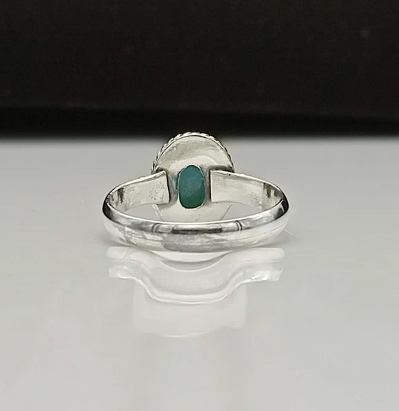 Solid 925 Sterling Silver Natural Larimar Oval Gemstone Rope Border Band Ring