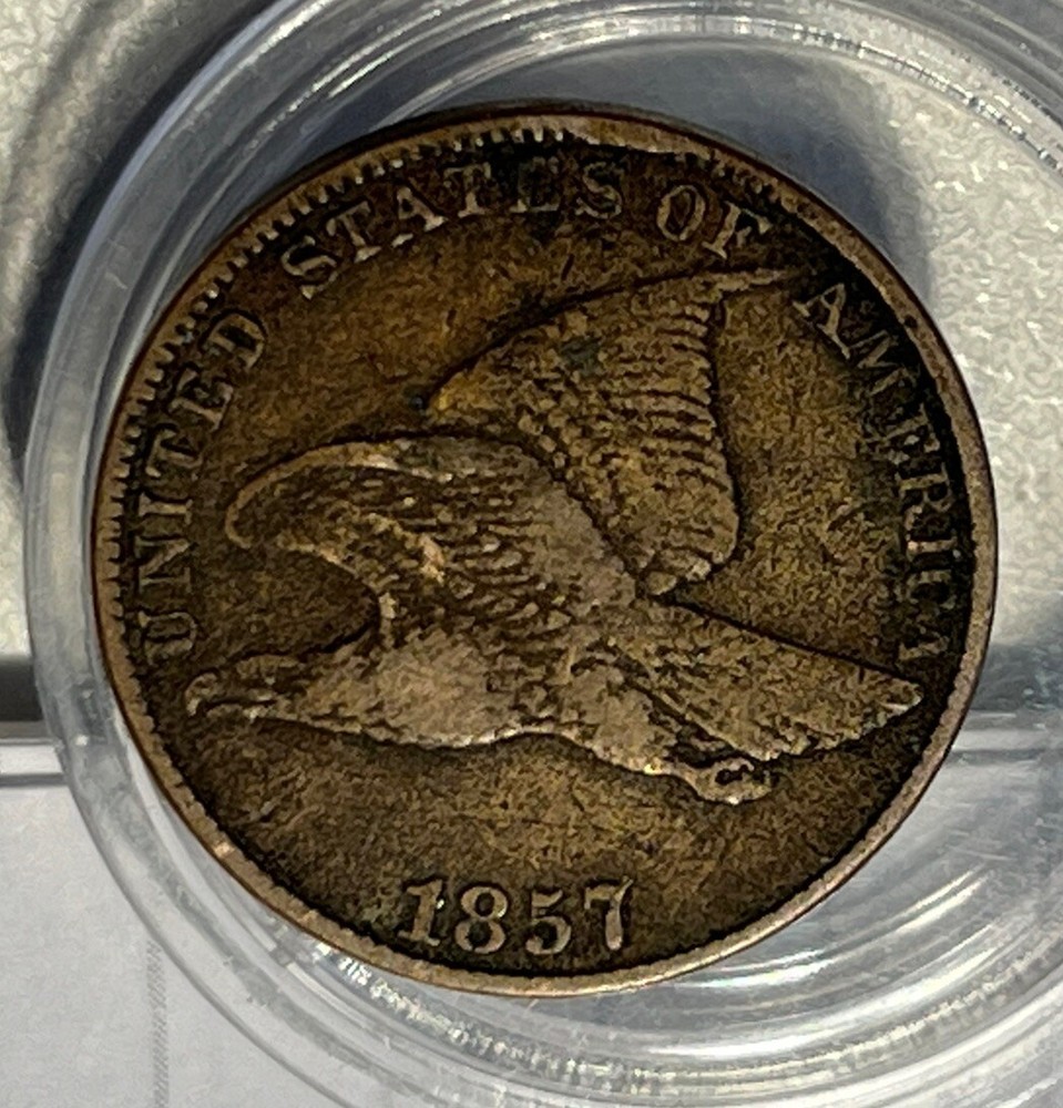 1857 Flying Eagle Cent VF Very Fine Rim Cud