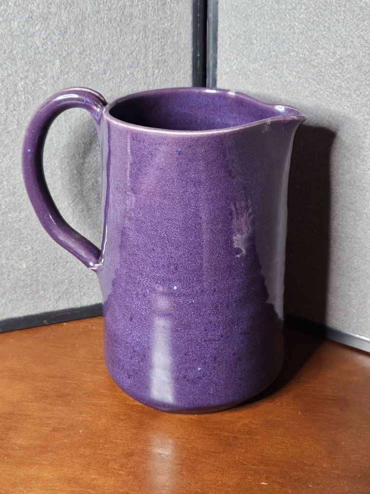 Large Ceramic Stoneware Purple Glazed Pottery Pitcher Signed Bear 7
