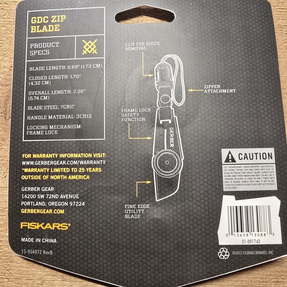 GERBER GDC ZIP BLADE ZIPPER PULL EDC FRAME LOCK KNIFE .68" BLADE