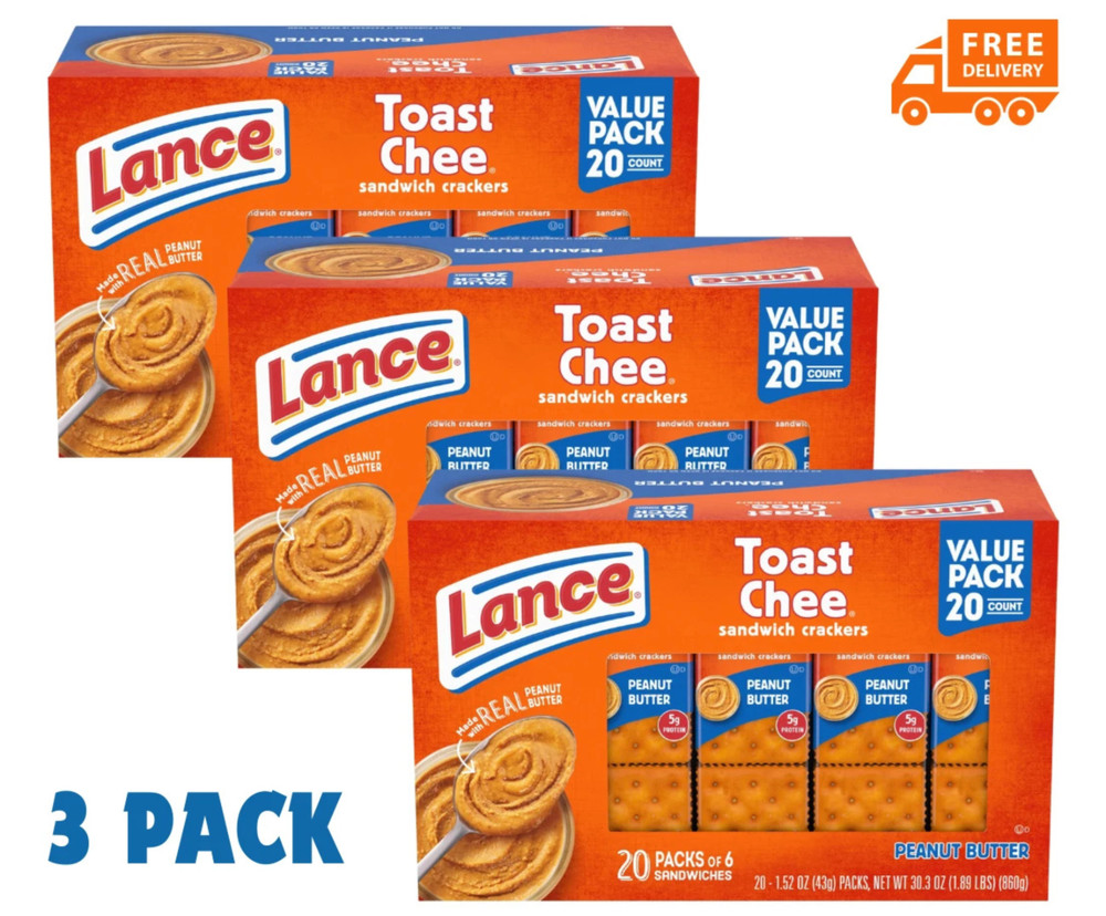 Lance Toast Chee Peanut Butter Sandwich Crackers - 20 Pack, 3 Boxes