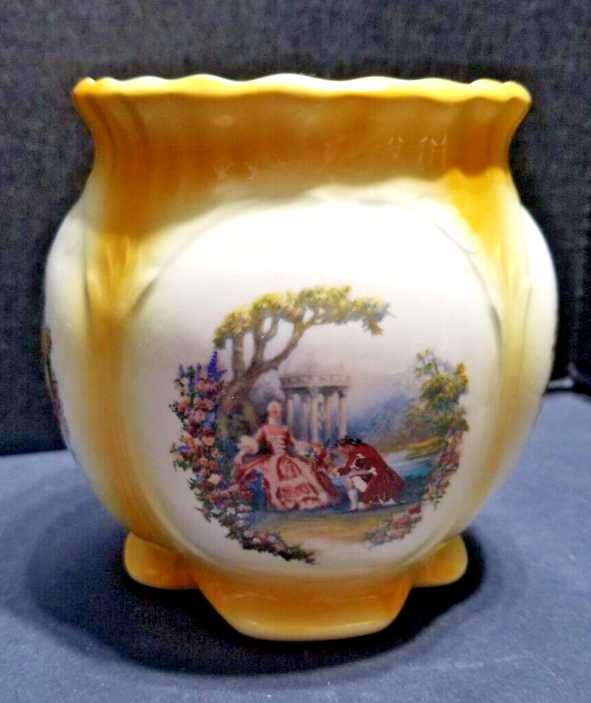 Planter Ceramic Glazed and Painted "Courting Couples" Romantic Scenes.