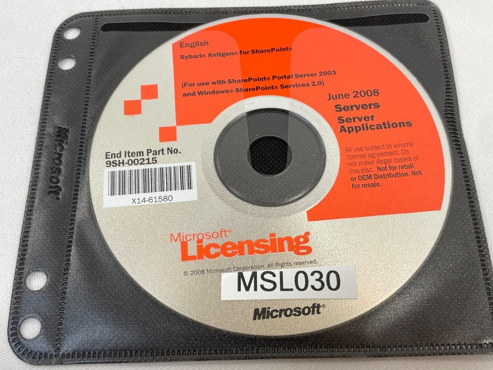 Microsoft Sybari Antigen for SharePoint Windows DVD PC Software June 2008