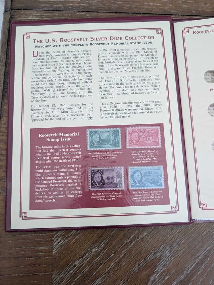 Roosevelt Silver Dime And Stamp Collection Book, COINS MISSING