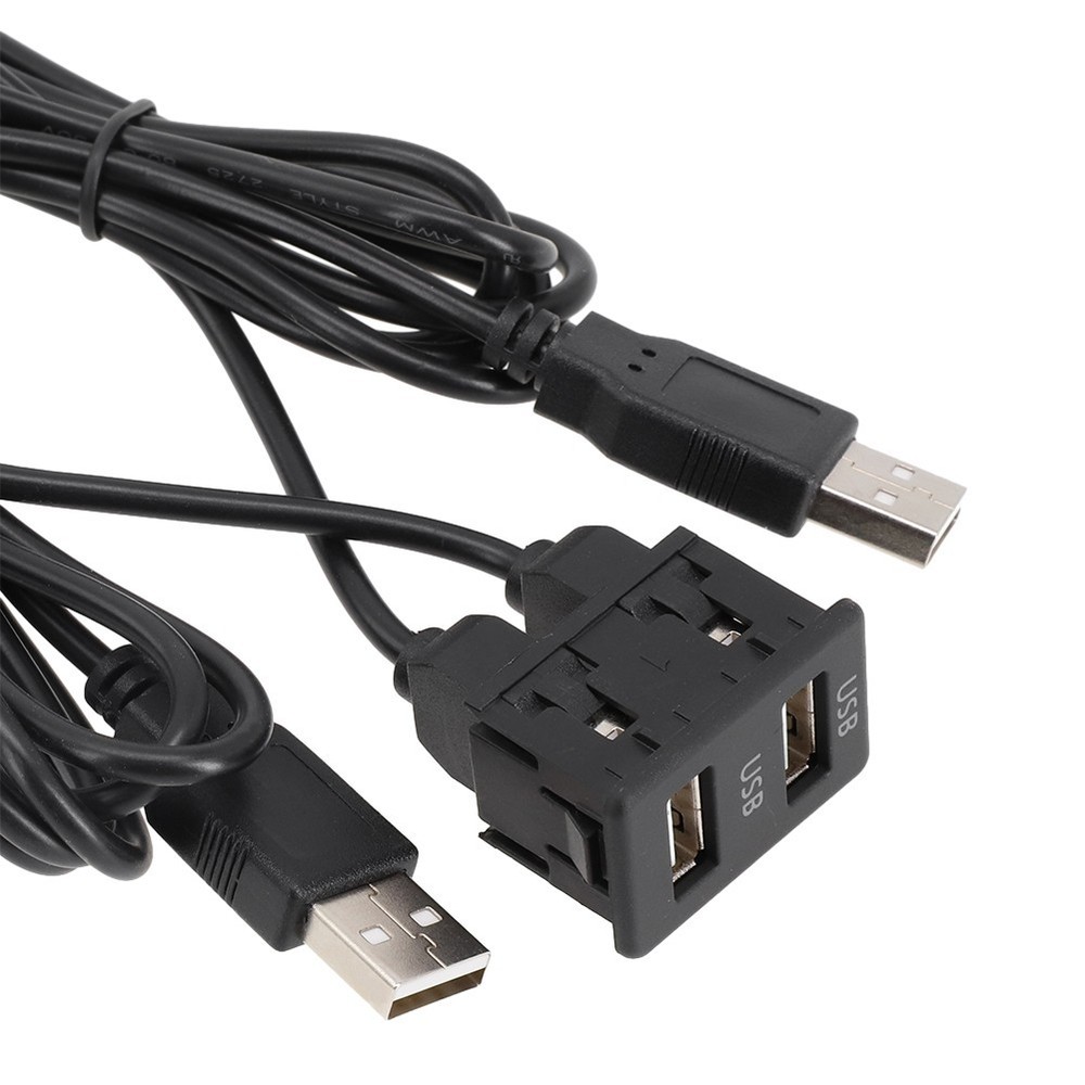 150CM Car Dash Flush Mount AUX USB Port Panel Dual USB Extension Adapter Cable