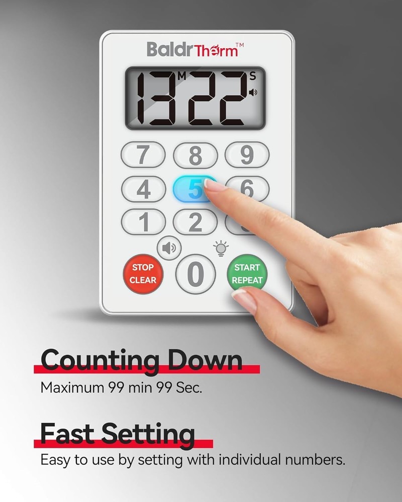 BaldrTherm Digital Kitchen Timer, Magnetic Waterproof Countdown Timer（Classic）