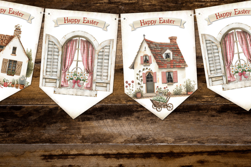 Rustic Country Style Red Gingham Easter Bunting Happy Easter Decoration