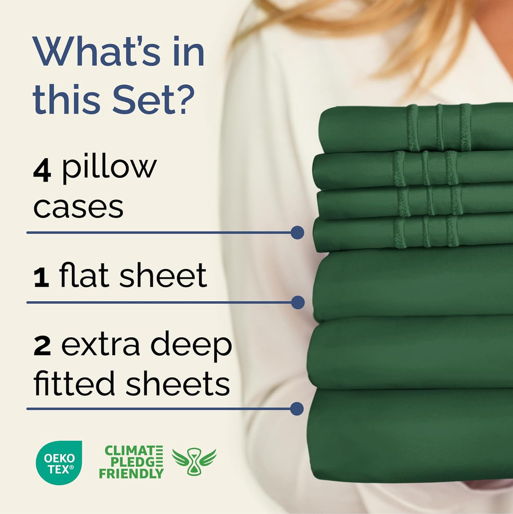 Extra Deep Split King Sheet Set - 7 Piece Breathable & Cooling Sheets - Hotel Lu