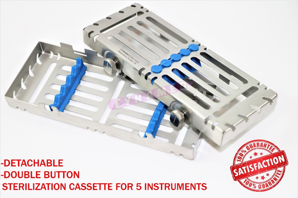 GERMAN DOUBLE BUTTON DETACHABLE STERILIZATION CASSETTE FOR 5 INSTRUMENTS BLUE