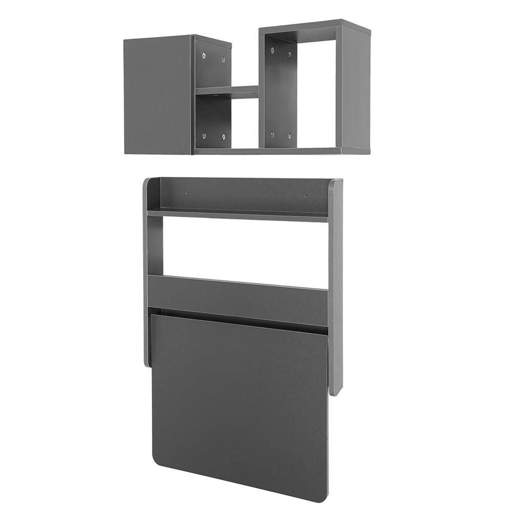 Wall Mounted Bookshelf Folding Space Saving Wall Mounted Table Laptop Desk Grey