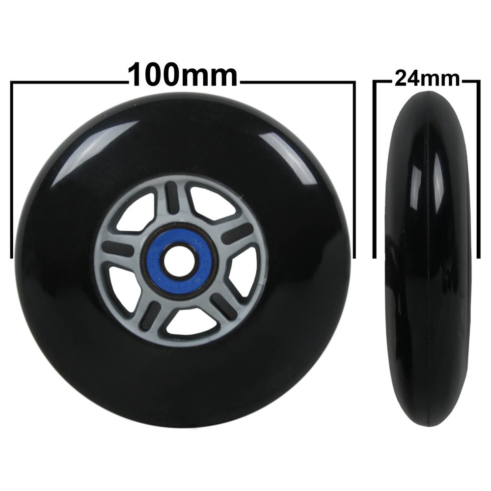 2 BLACK REPLACEMENT Wheels ABEC7 Bearings SCOOTER 100mm