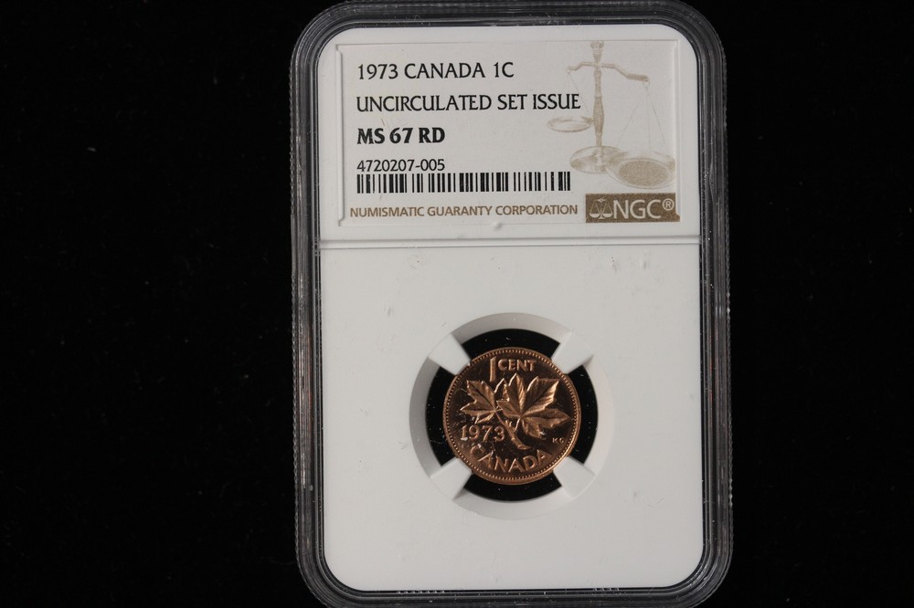 1973 Canada. One Cent. "Uncirculated Set Issue" NGC Graded MS-67 RD.