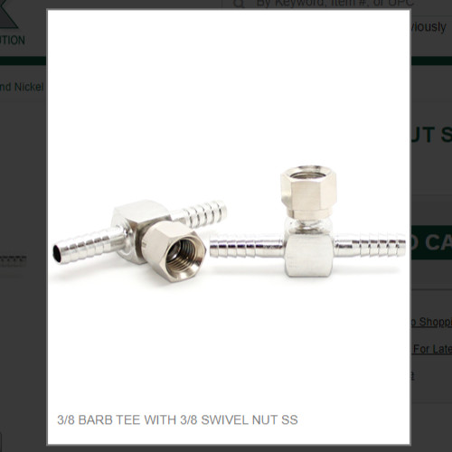 3/8 BARB TEE WITH 3/8 SWIVEL NUT SS # 7045
