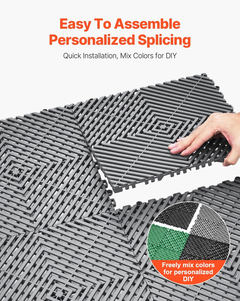 Interlocking Drainage Mat, 12” X 12” Modular Interlocking Cushion, 12 Pcs Splici