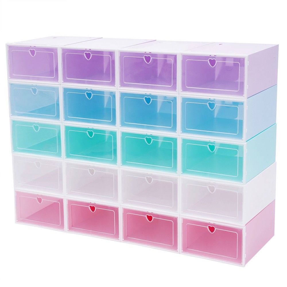 20 Pack Shoe Storage Box Stackable Sneaker Container Foldable Organizer Home
