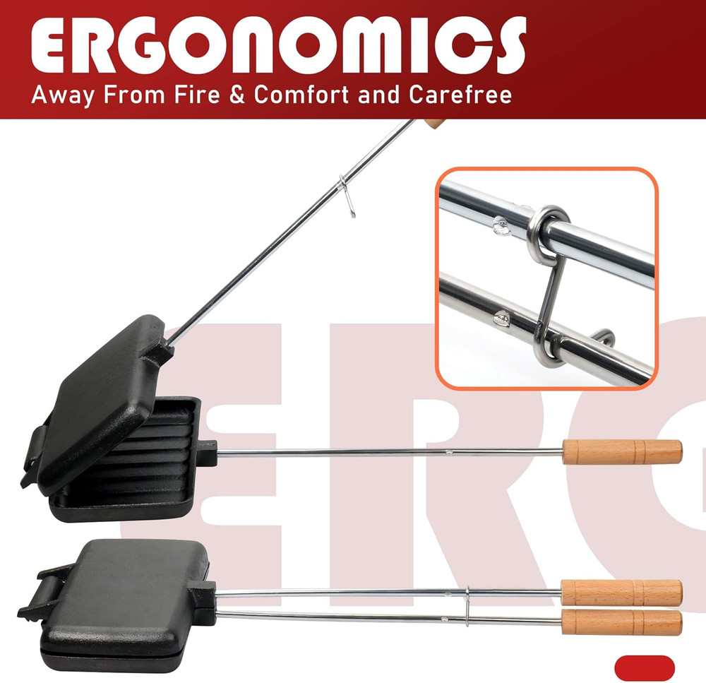 Double Pie Irons for Camping Cast Iron, Portable Mountain Campfire Pie Maker, Ca