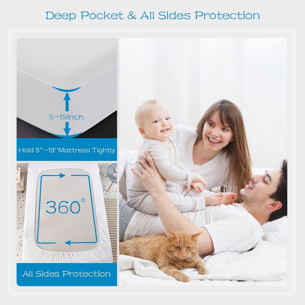 2 Pack Twin Mattress Protector Waterproof, Breathable & Noiseless Waterproof ...