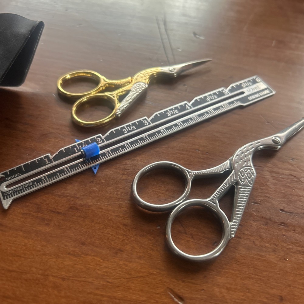 2 VTG  Crane Stork Sewing Scissors Made Italy/Include Ruler
