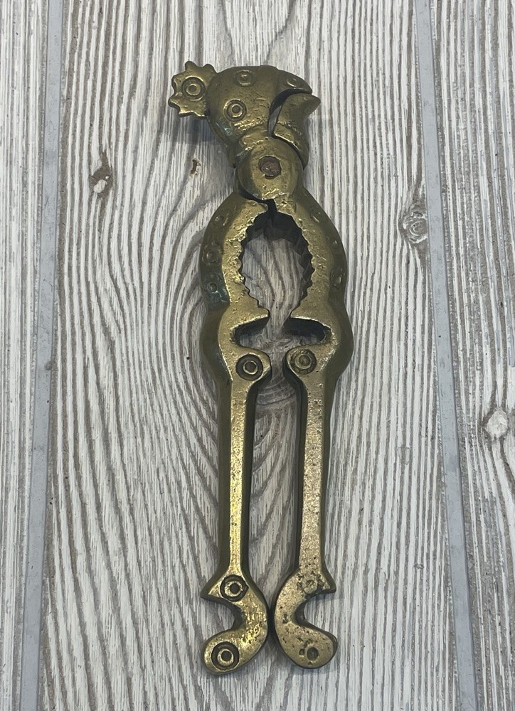 Vintage Solid Brass Rooster Bird Nutcracker Folk Art Decorative