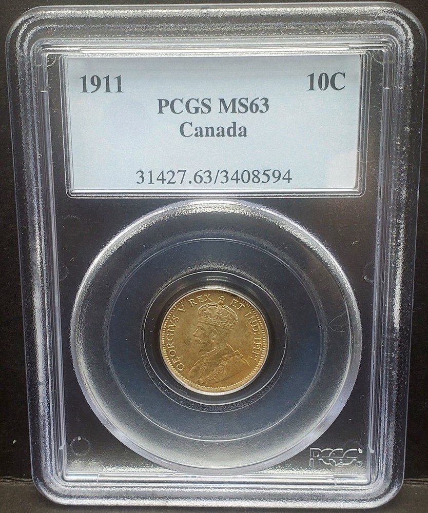 1911 Canada 10 Cent Silver Dime PCGS MS 63