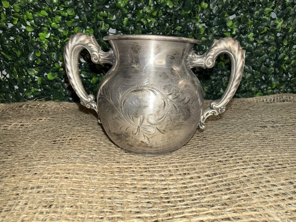 Antique Richfield Plate Co. Quadruple 2177 Sugar Bowl Etch Pattern Double Handle