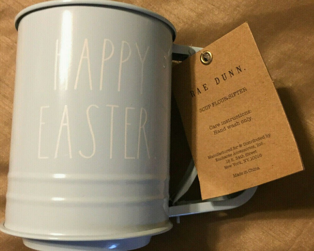 RAE DUNN. HAPPY EASTER. 3CUP FLOUR SIFTER LIGHT BLUE