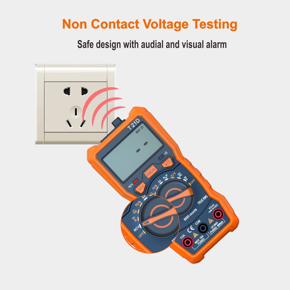 Auto-Ranging Digital Multimeter, TRMS 6000 Counts AC DC Orange and black