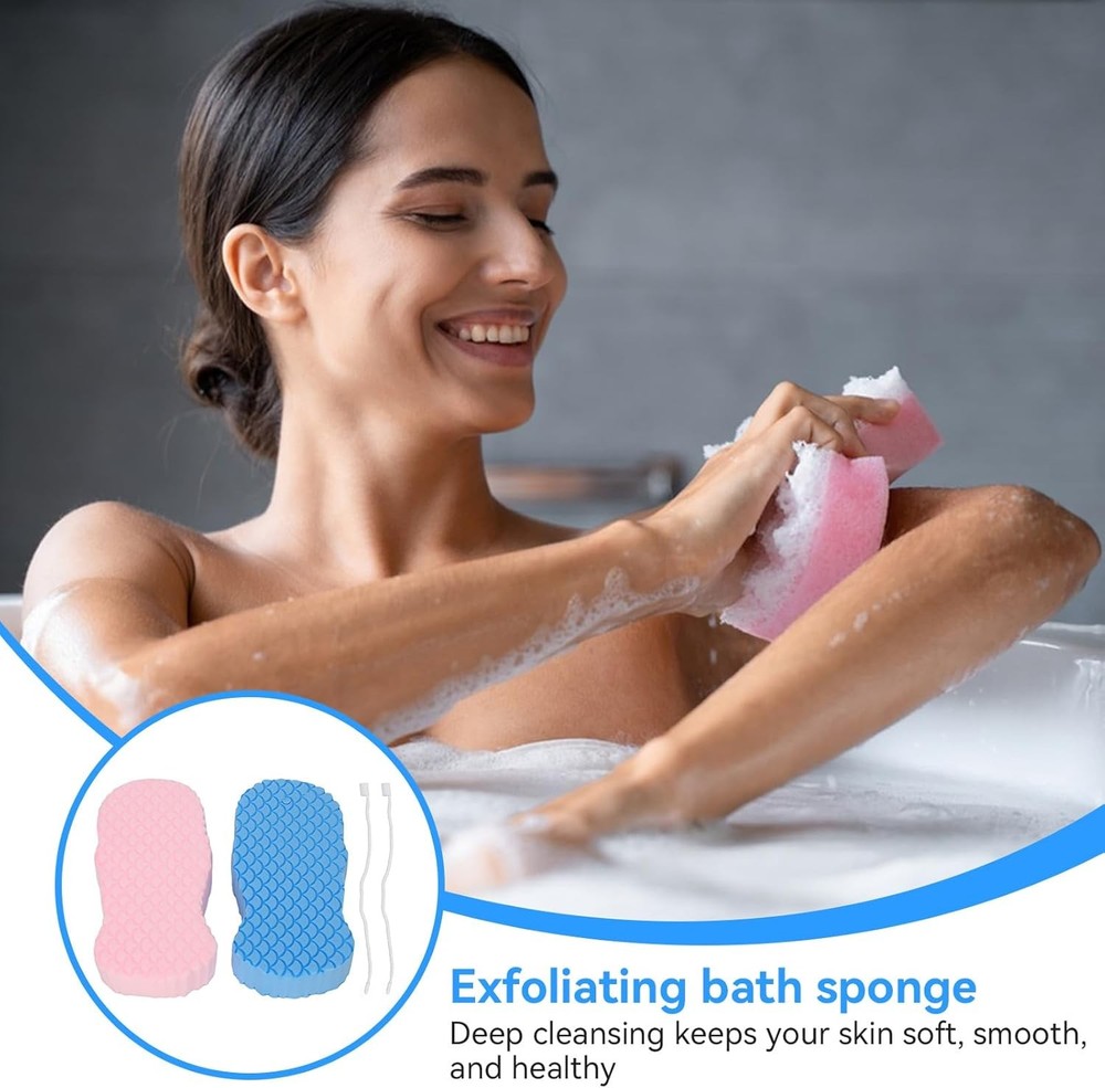 2PCS Exfoliating Bath Sponge, Fish Scale Pattern Shower Sponge 3D Super Soft Com