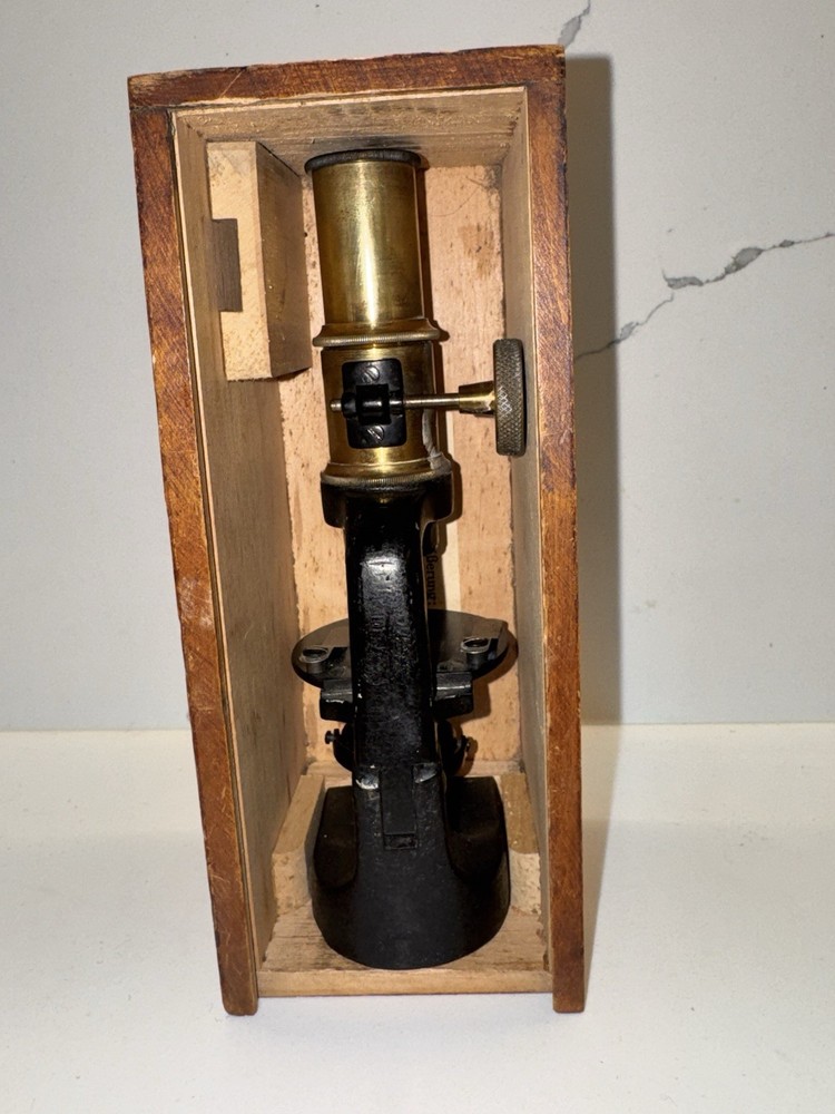 Vintage unbranded cast iron Microscope Germany Brass Black Microskope