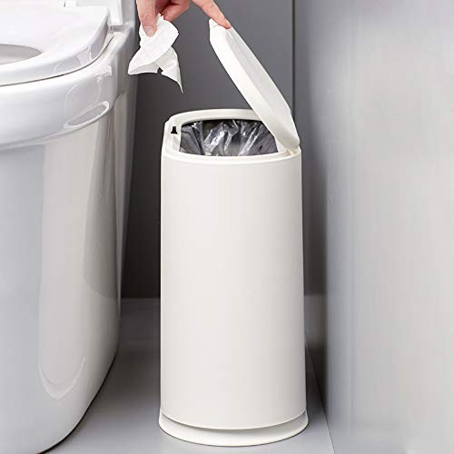 IEEK 12 Liter Rectangular Plastic Trash Can with Press Top Lid,White Modern W...