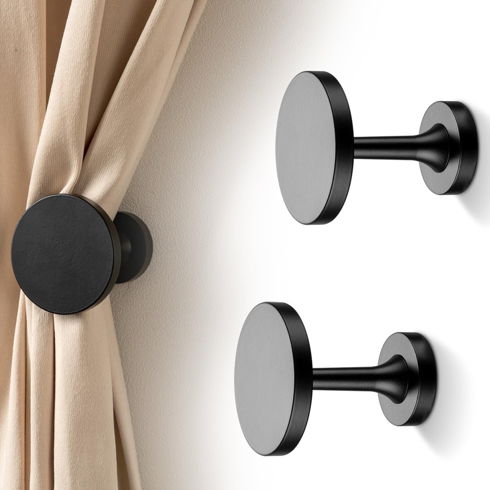 Small Curtain Holdbacks - 2 Pack, Black Curtain Tiebacks Hooks Wall Mounted, ...