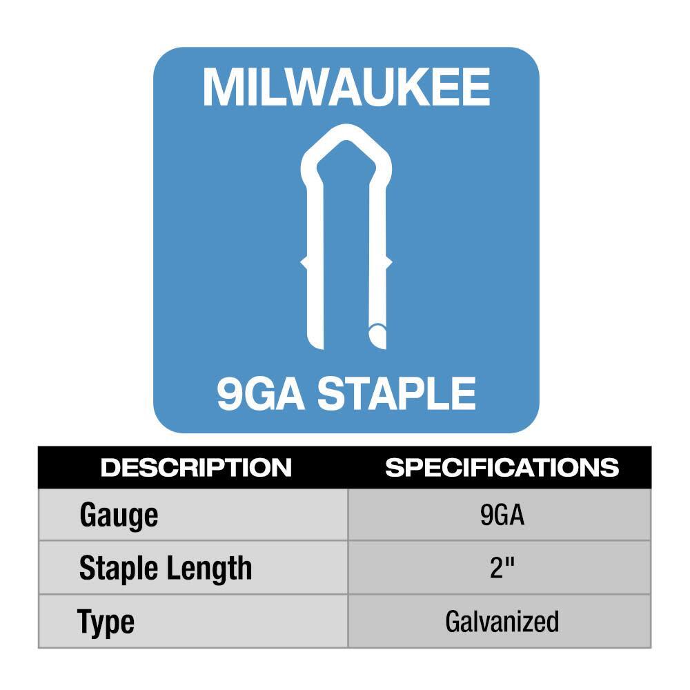 Milwaukee Galvanized Staples 2'' 9 Gauge