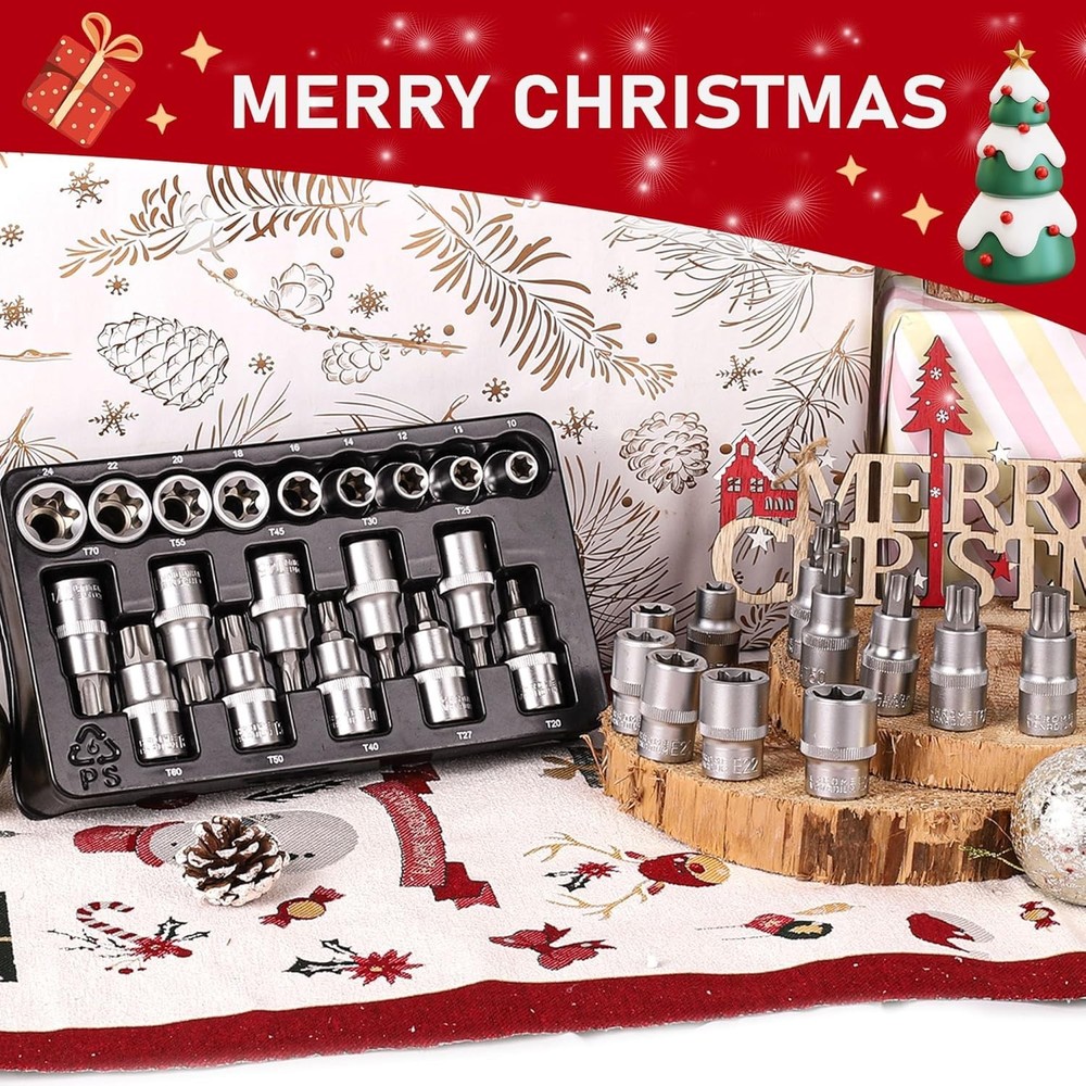 19-Piece 1/2” Drive E-Torx Socket Set & Torx Bit Socket Set W/ Storage case