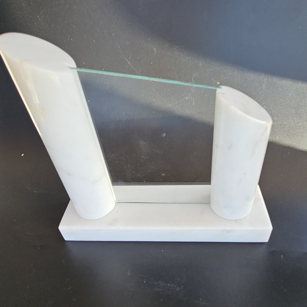Vintage White & Gray Solid Polished Marble Picture Frame Columns Pillars 6.25" H