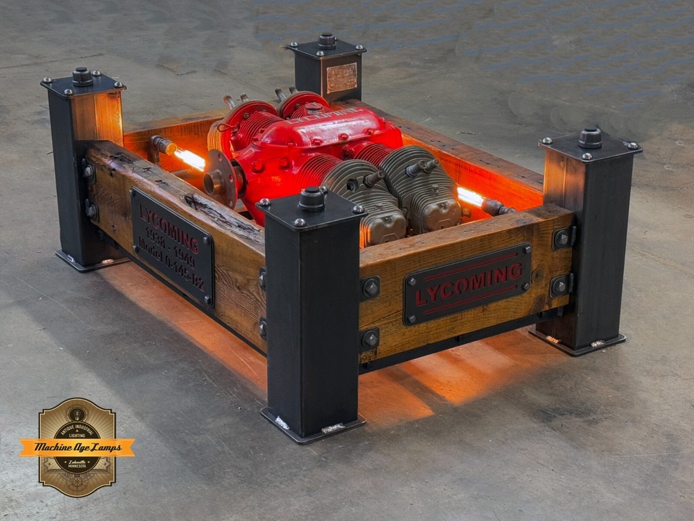 Steampunk Industrial / Lycoming Airplane Engine Piper Cub Aviation Coffee table