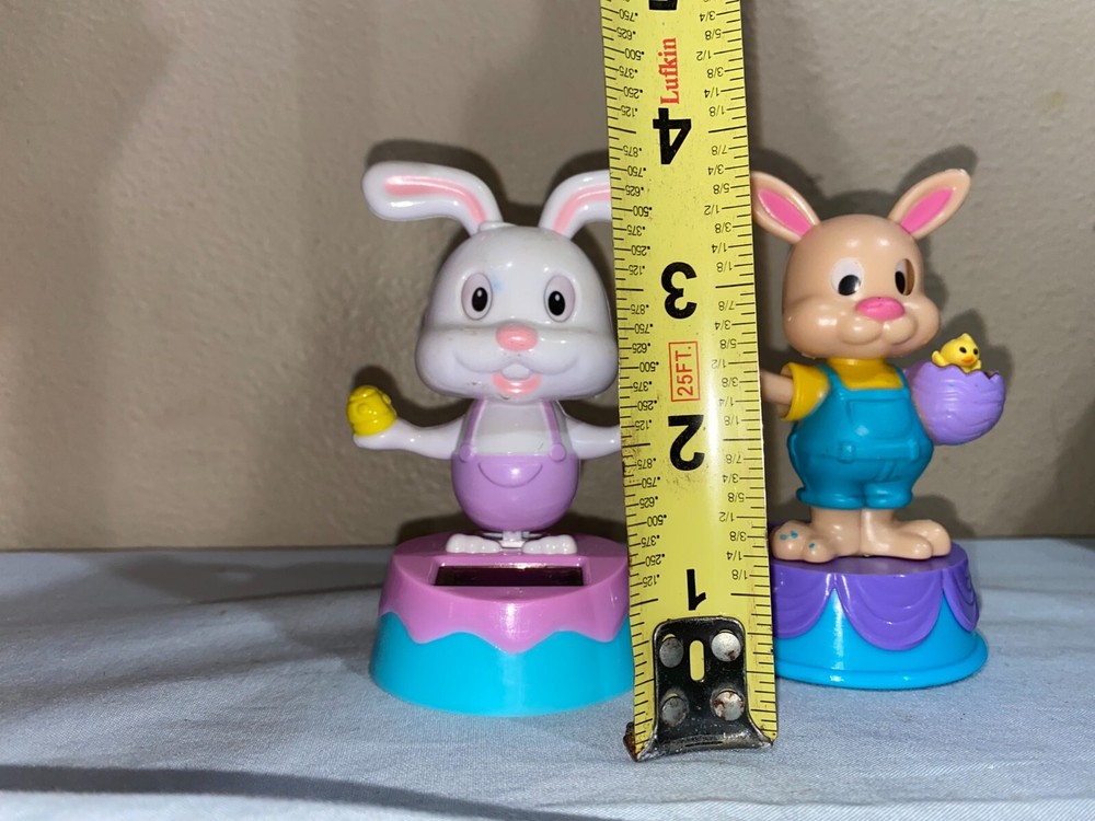 Lot Pair Solar Powered Dancing Easter Bunny Chick in Egg Holding eggs (ToteBBB)