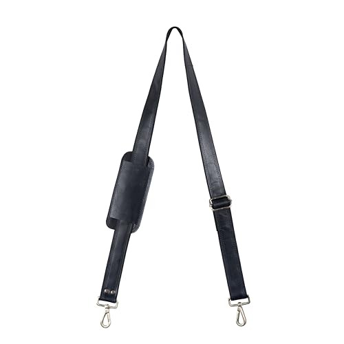 Genuine Leather Black Shoulder Strap Replacement Adjustable with Metal Hook
