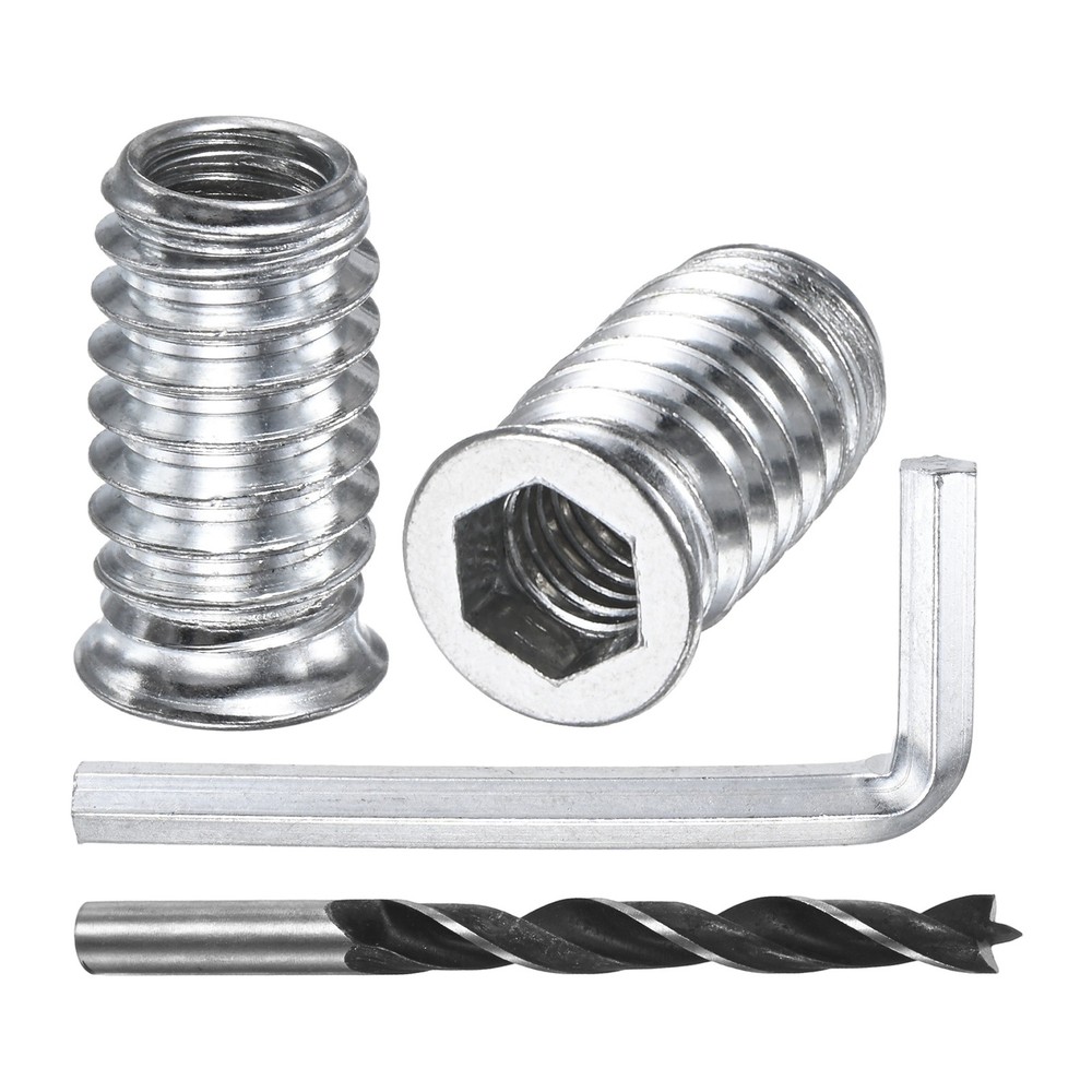 25-Pack Threaded Inserts, 5/16-18x25mm Nuts with A Wrench and Drill Bit [Silver]