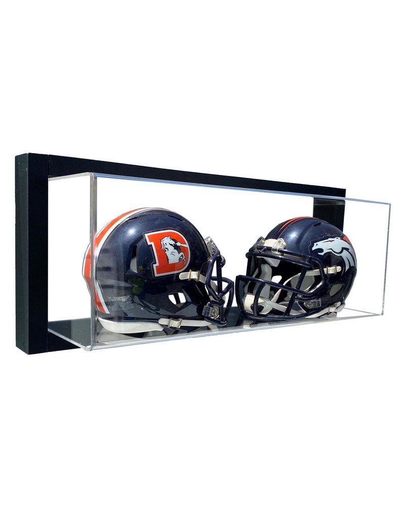 Framed Acrylic Wall Mount Double Mini Helmet Display UV Protecting Secure Mount