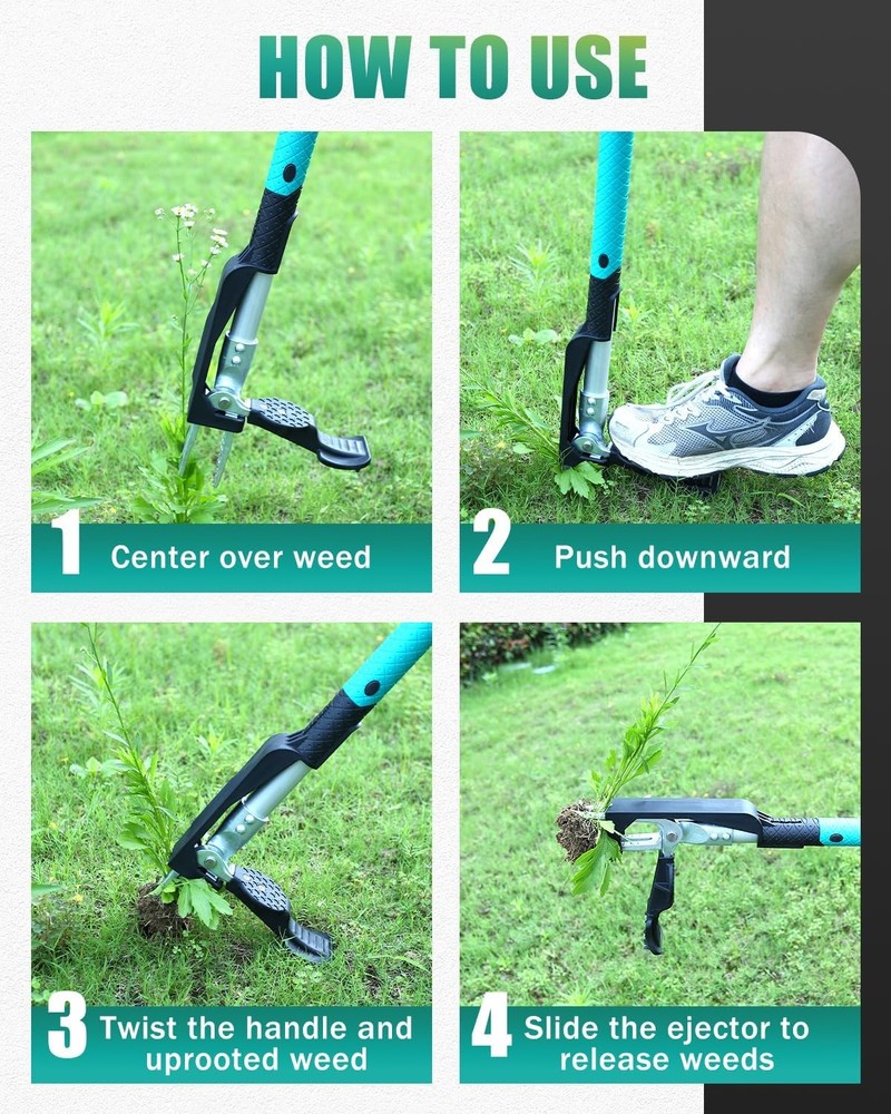 39" Weed Pulling Tool 4-Claw Detachable Weed Puller Tool W/ Long Handle