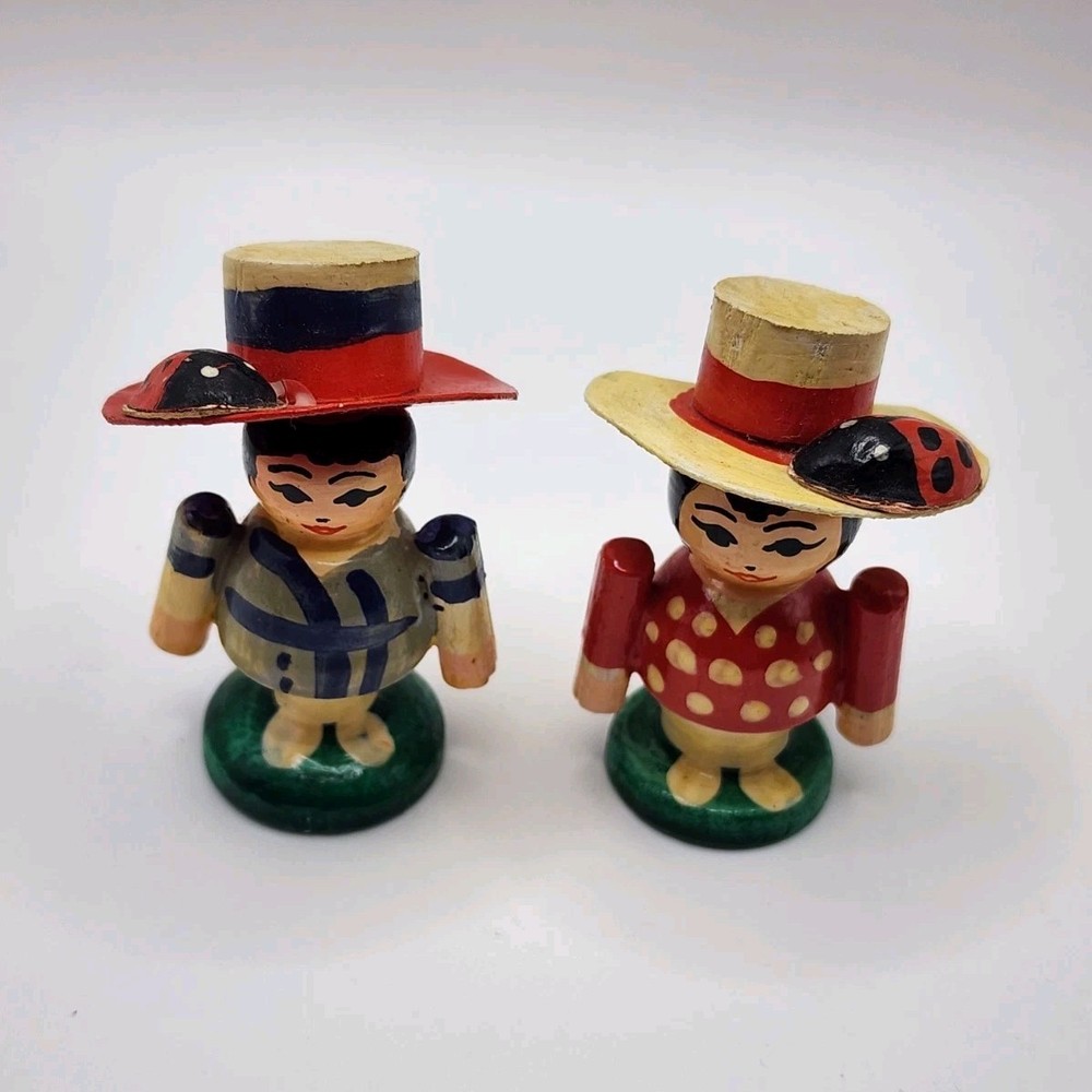 Wooden Ladybug Hat Figurine set, Novelty, Multicolor