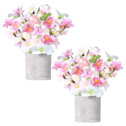 Easter Decorations, 2PCS Artificial Easter Flower Egg Potted Table Pink