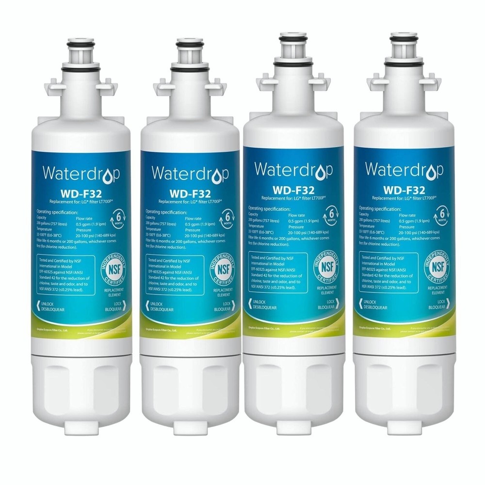 Waterdrop Refrigerator Water Filter, Replacement for LG® LT700P®, Pack of 4